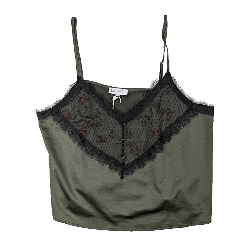 NEW Jessica Simpson Cami Womens XL Olive Whimsigoth 90s Y2K Grunge Fairy Lace
